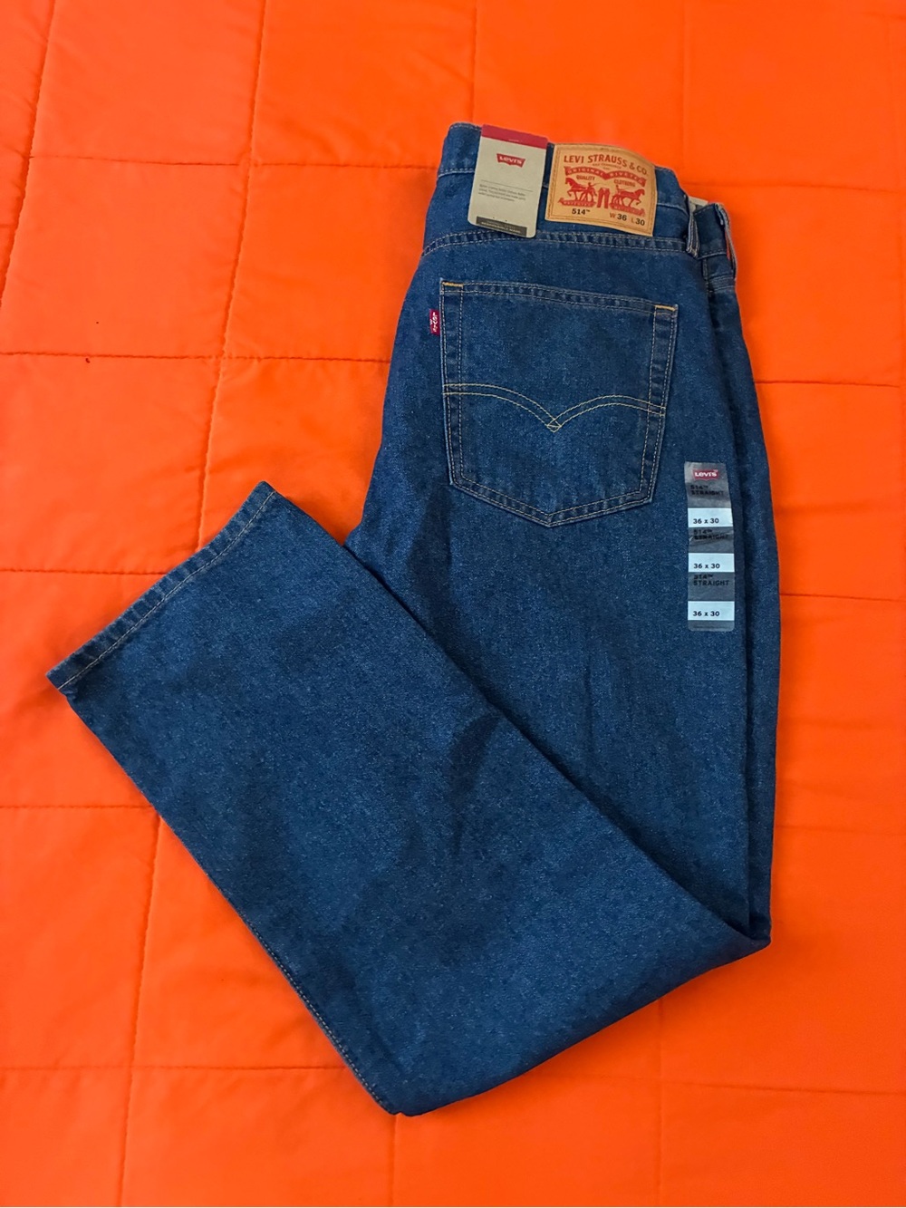 Levis 514 Jeans Mens 36x30 Blue Regular Fit Straight Leg Dark Wash Denim Stretch